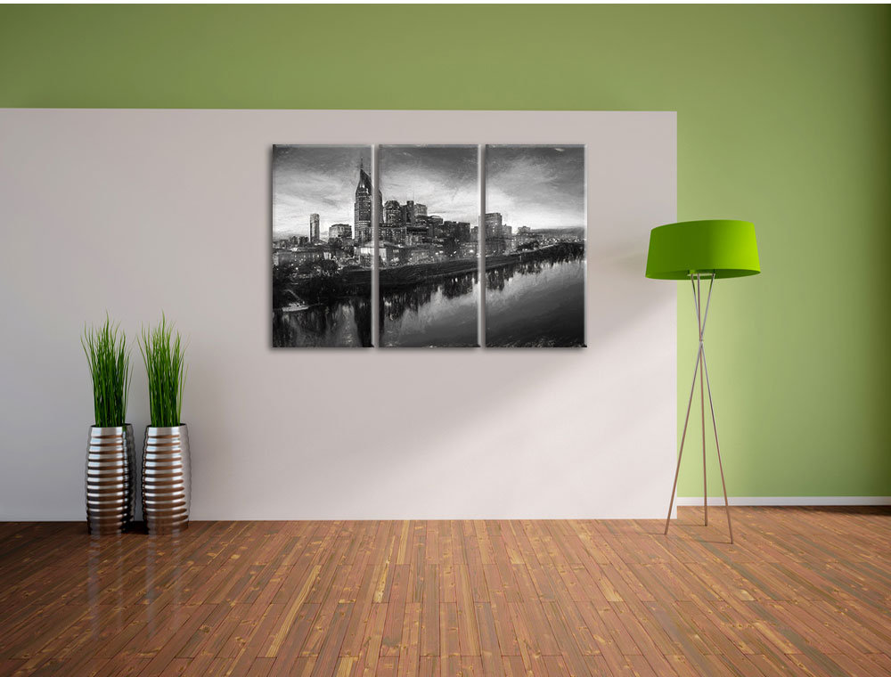 3-tlg. Leinwandbild-Set „Nashville Skyline Panorama“, Kunstdruck