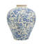Vase rond en céramique avec finition blanche patinée et motif floral bleu
