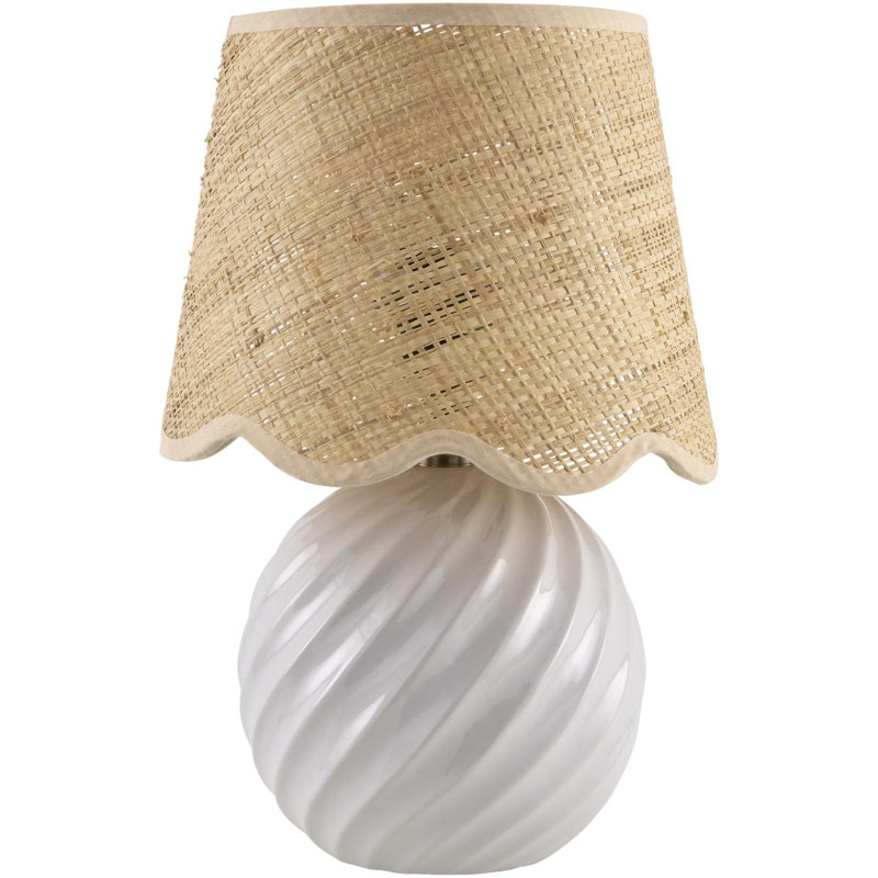 Wyatan Table Lamp, White, Rattan