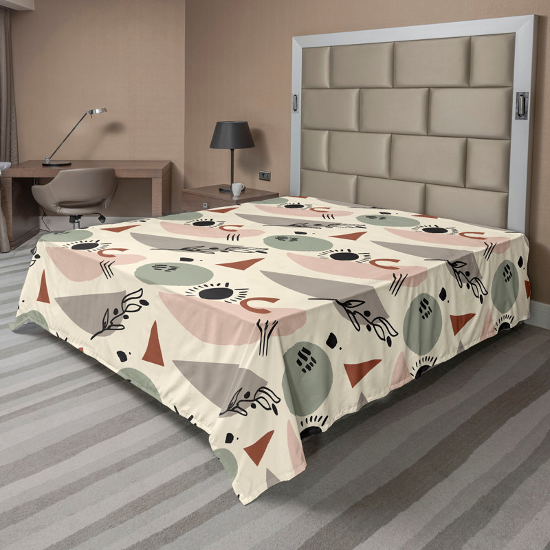 Ambesonne drap plat moderne abstrait en demi-cercle triangulaire gris cannelle, Drap plat pour très grand lit californien