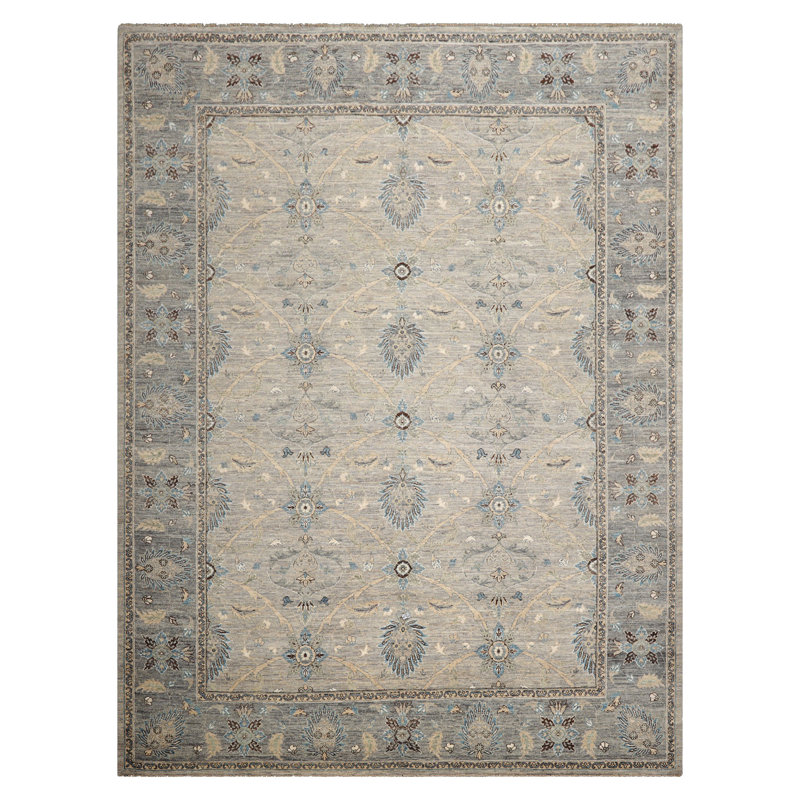 Tapis Oushak traditionnel en laine noué à la main 9 x 12 po Khyber