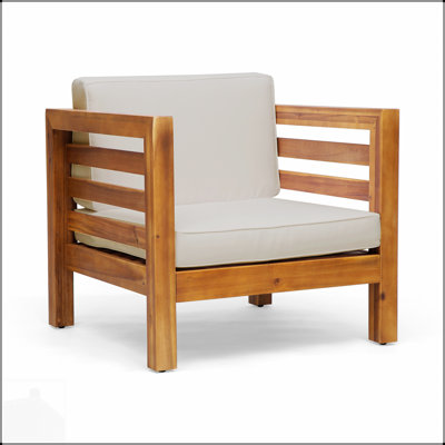 OANA Mid-Century Modern Club Chair With Durable Acacia Wood And Comfortable Shagreen Cushions For Outdoor Relaxation