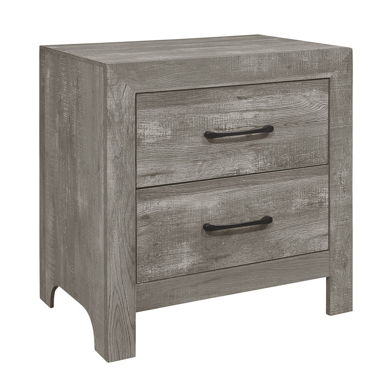 Table de chevet de style rustique avec finition grise 1 pièce et 2 tiroirs