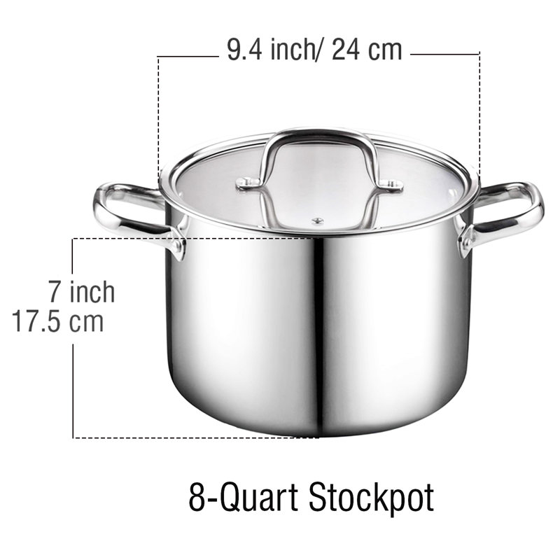 8-Quart Stainless Steel Tri-Ply Stockpot with Glass Lid