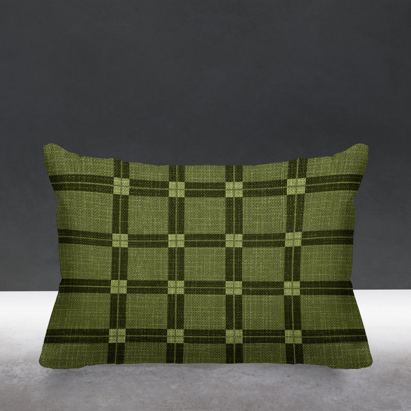 Plaid Outdoor Reversible Throw Pillow, Green, 14"H x 20"W