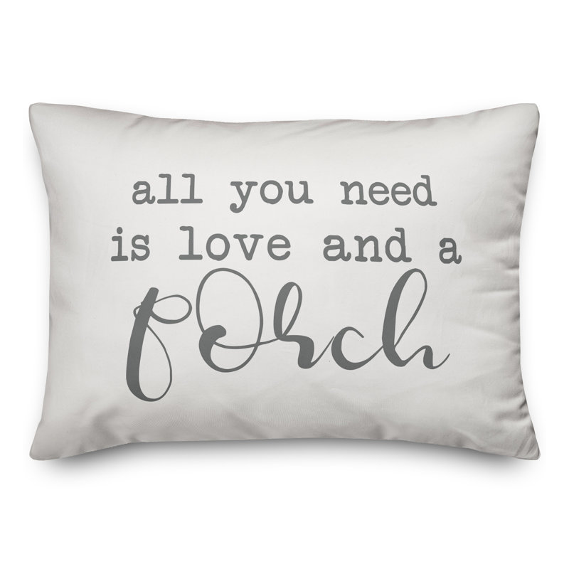 Textual Outdoor Throw Pillow, White/Gray