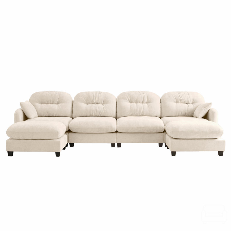 Modular Sectional U Shaped Couch With Ottoman,Soft Chenille Fabric  Tufted Cushion Backrest Design