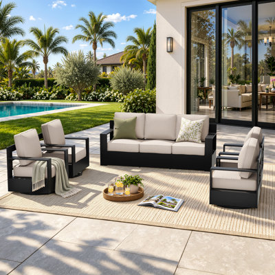 Abdullah 5-Piece Modern Aluminum Outdoor Patio Furniture Set with 4 Swivel Chairs and Beige Cushions