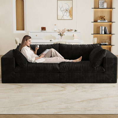 Fauteuil à 2 places noir avec siège rembourré en plumes, expérience luxueuse, agencement modulaire et polyvalent, revêtement doux et lisse, support en éponge, technologie de compression haute densité, profondeur de produit de 80,85 po
