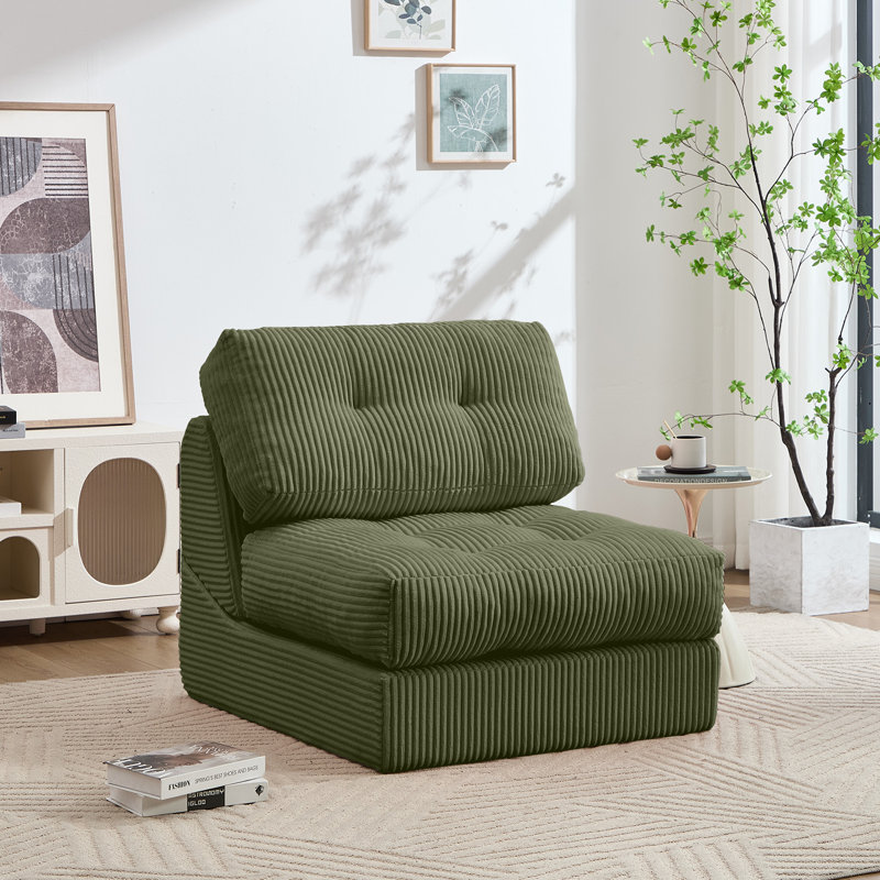  8.3" Compression Futon mattress, Folding Sofa Bed, Modern Corduroy Upholstered Sofa Comfortable Accent Chair, Green
