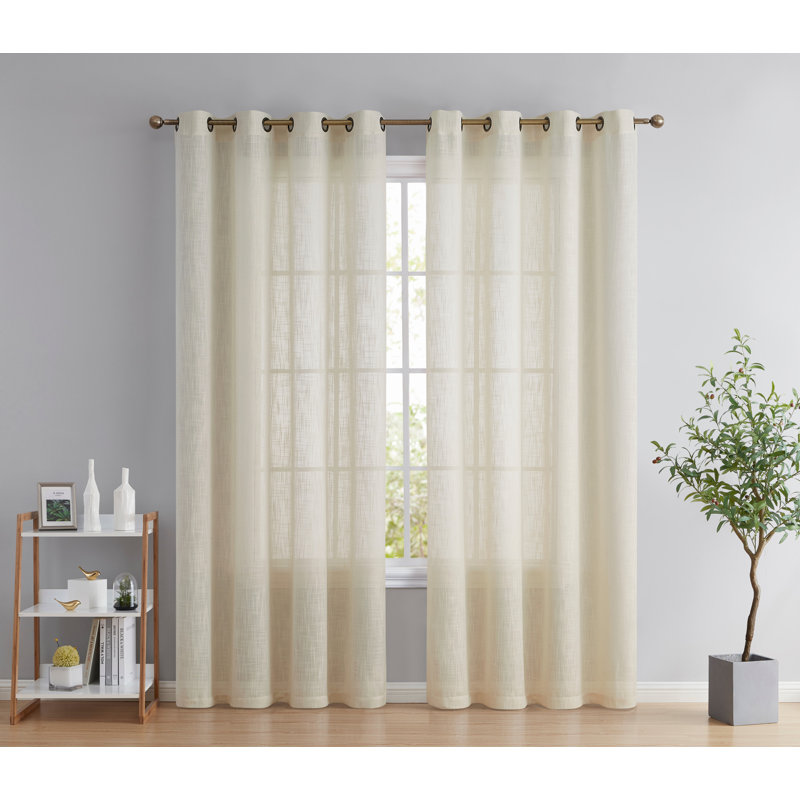 Aleksander Faux Linen Semi Sheer Grommet Curtain Pair, 54" W x 96" L, Cream