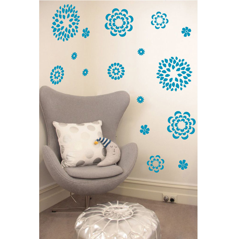 Adhésif décoratif motif floral, H 38 po x l 48 po x P 0,01 po, Bleu sarcelle