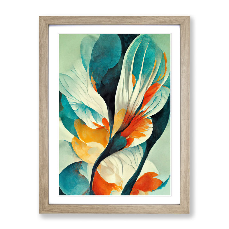 Colourful Abstract Flowers No.5 - Framed Print, 64cm H x 46cm W x 2cm D, Oak