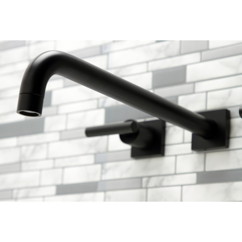 Manhattan Double Handle Wall Mounted Roman Tub Faucet, Matte Black