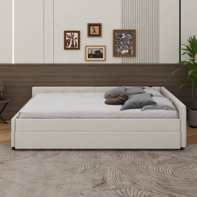 Upholstered Platform Bed With USB And Trundle