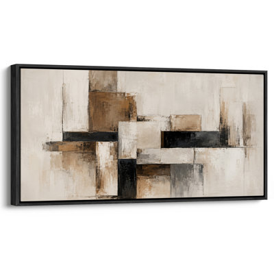 Extra Large Brown Black Beige Geometric Blocks Modern Minimalist Abstract Framed Canvas Print Wall Art