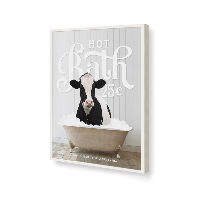 «Cow Hot Bath» par Art, L 24 po x H 32 po, Blanc, Impression encadrée