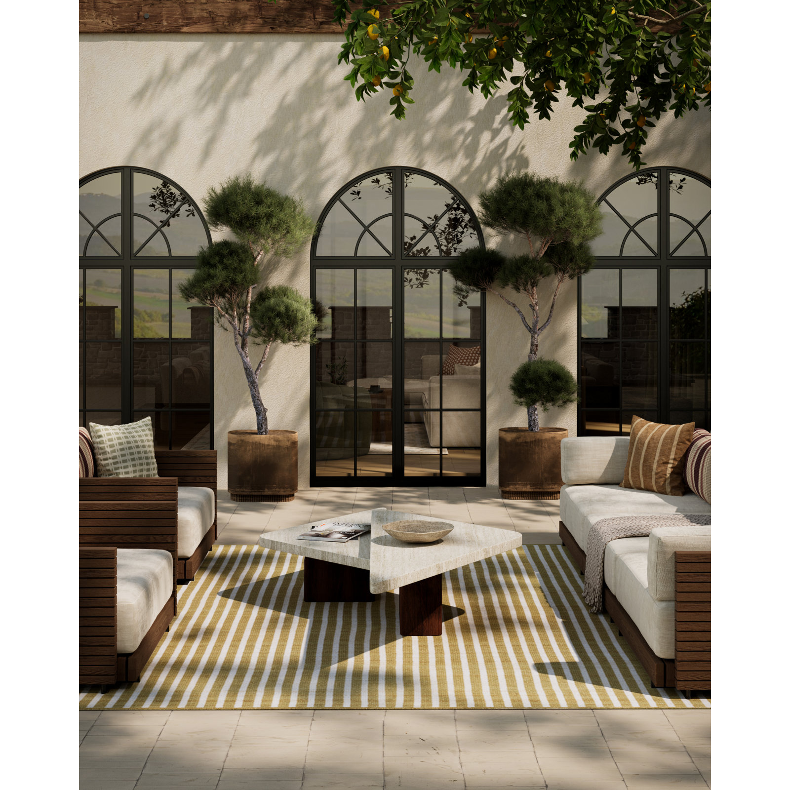 Acerra Green Hand-Woven Striped Outdoor Rug, Rectangle 7'10" x 9'10"