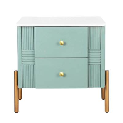 Table de bout cannelée en couleur, 2 tiroirs spacieux pour les objets personnels, design élégant, - support basculant, table de chevet facile à assembler avec textures horizontales et verticales sur le devant, rangement pour livres, métal