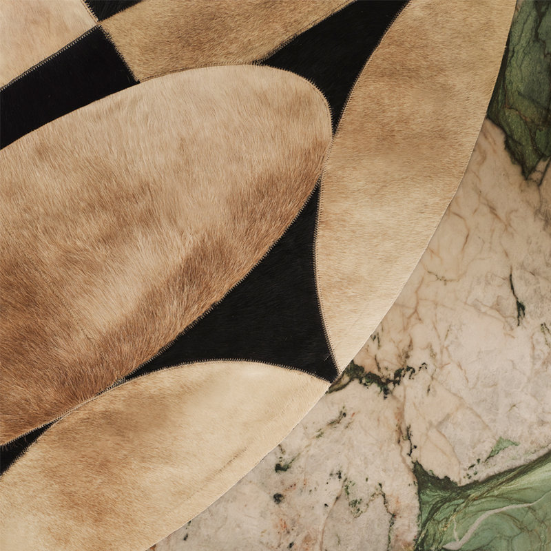 Art Hide X Greg Natale Cowhide Block Print Area Rug, Round 6’6”