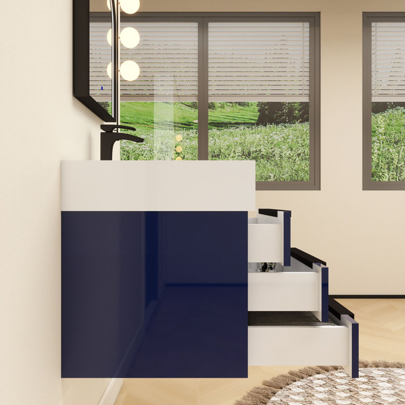 Meuble-lavabo mural simple l 24 po x P 20 po x H 22 po, Bleu marine