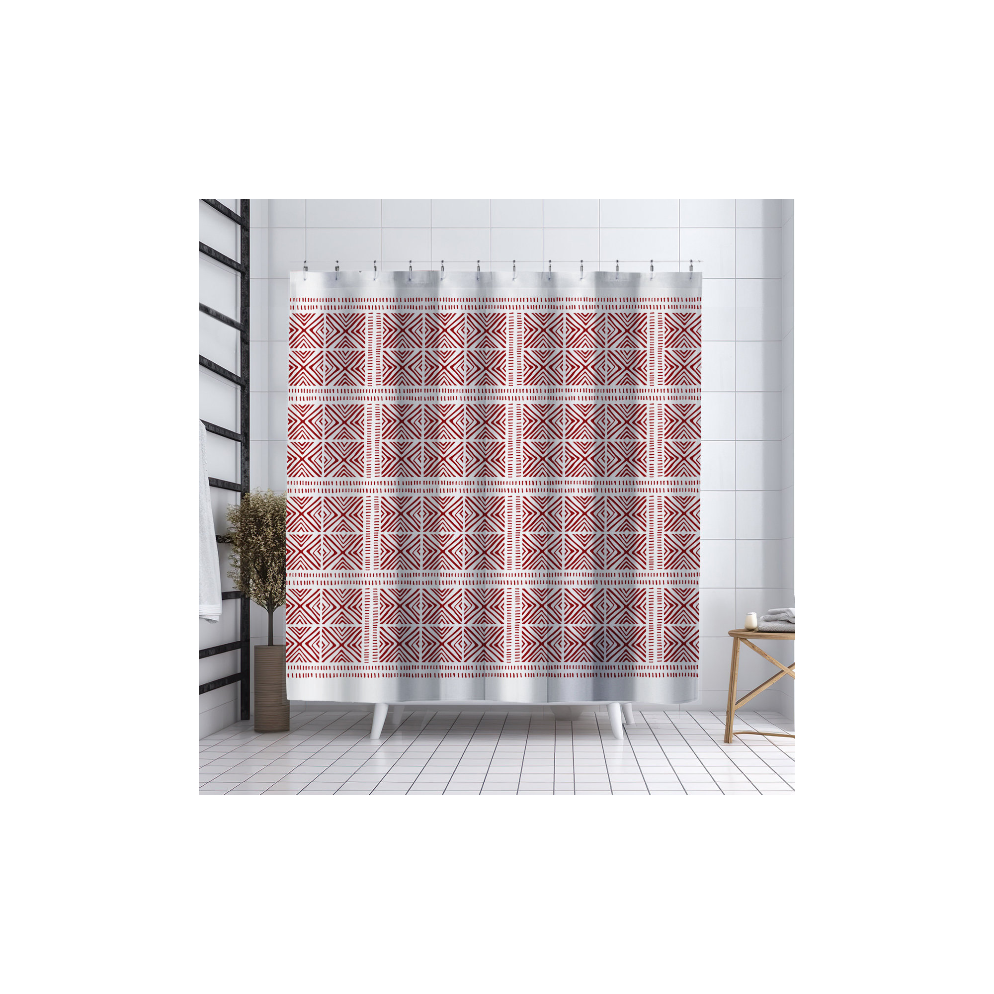 Thora Tribal Shower Curtain, ThoraTribal Red