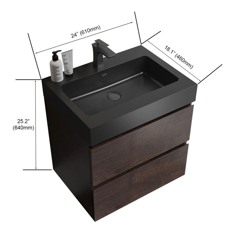 Meuble-lavabo avec lavabo Alice, Noyer, Noir, 24"