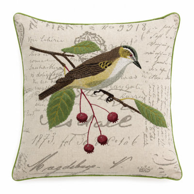 Avian Embroidered Feather Reversible Throw Pillow