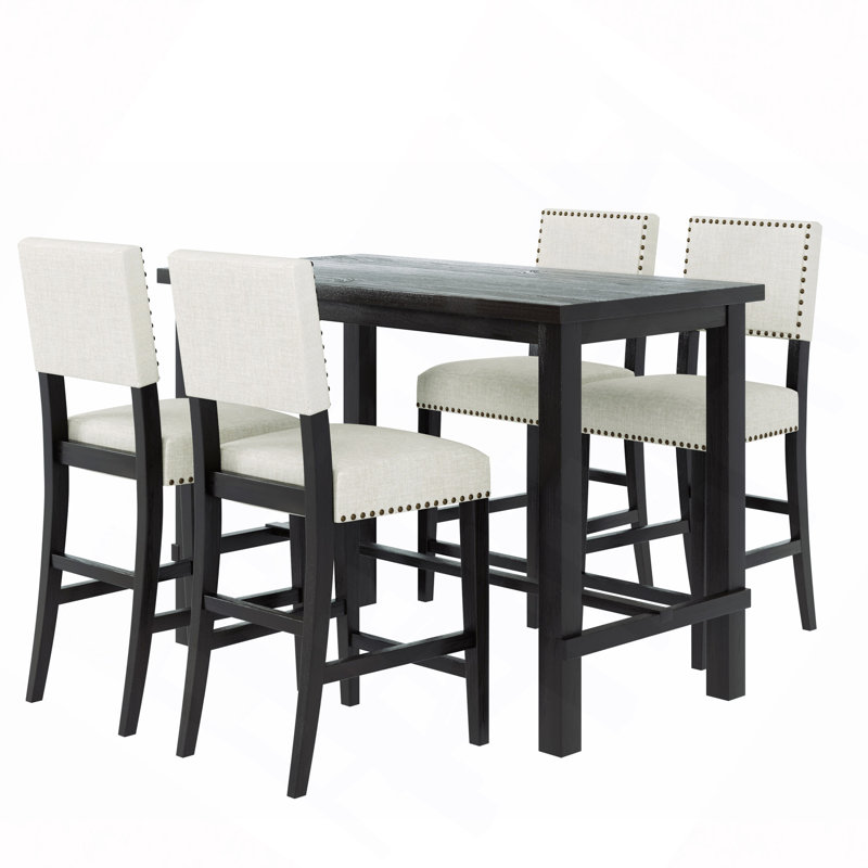 Ensemble de salle à manger 5 pièces à hauteur de comptoir, table élégante classique et 4 chaises