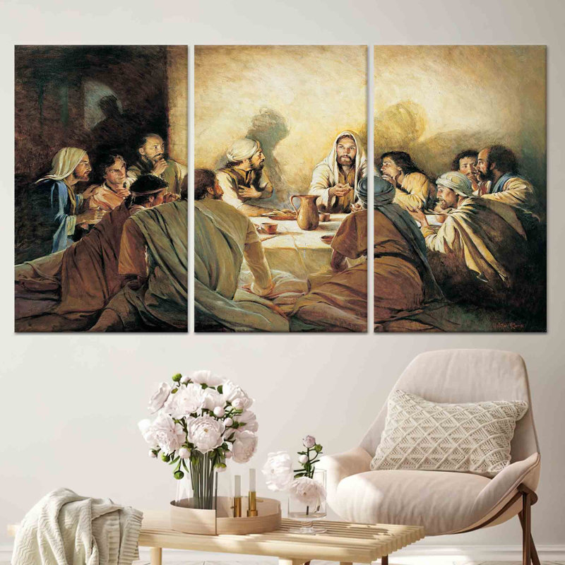 Toile imprimée: La Cène - art décoratif sacré chrétien, toile tendue 3P, 47,2 po H x 70,9 po l