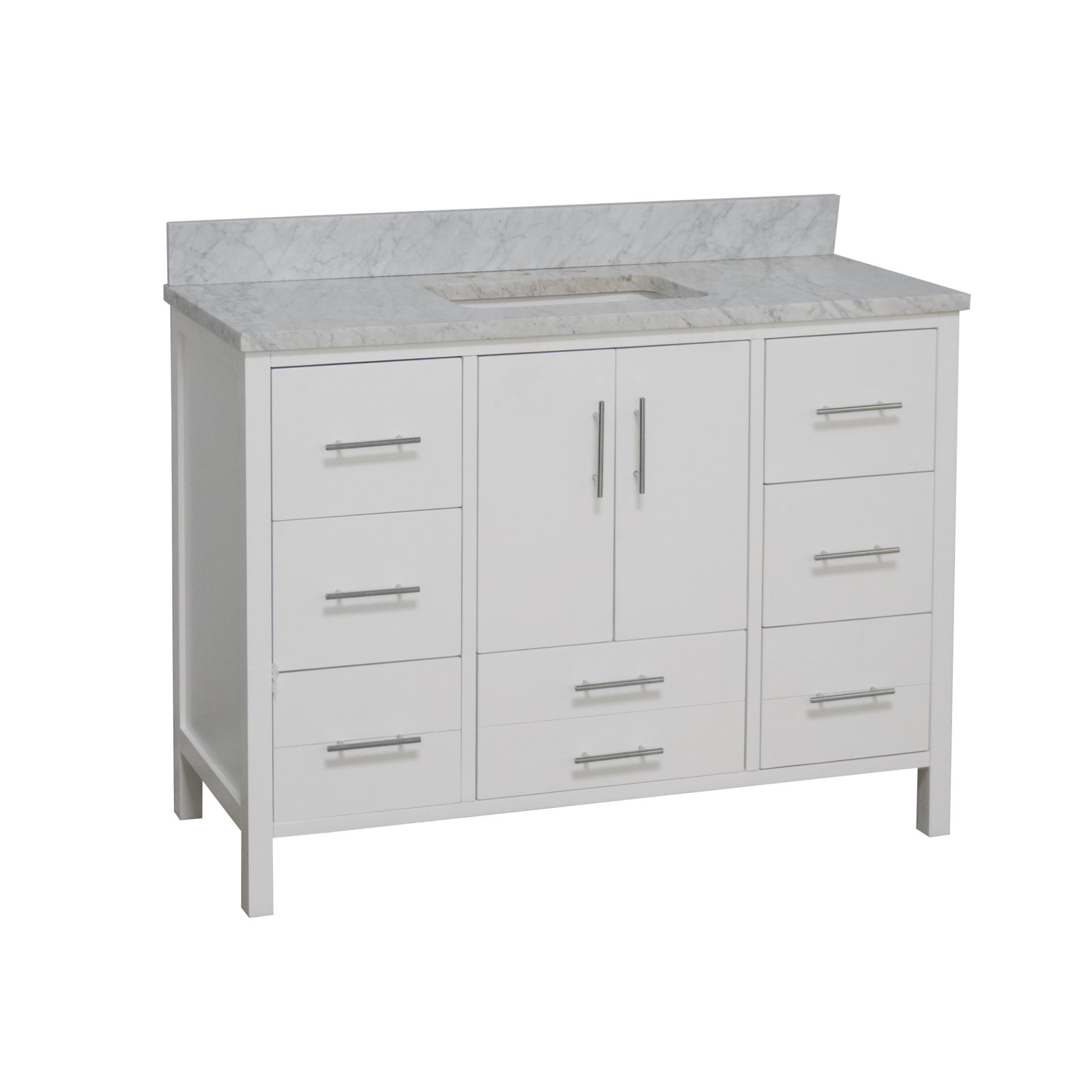 Kiara 48" Carrara Marble Single Bathroom Vanity, White, Marble