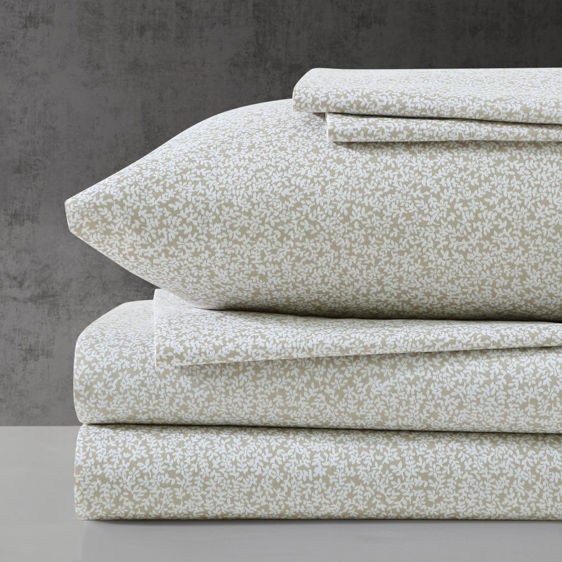 Kenneth Cole Chill Bonus Sheet Set, Beige Floral, King Sheet Set with 2 King Pillowcases