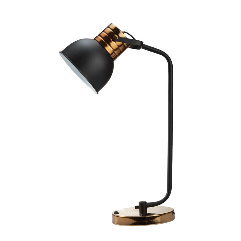 Lampe de table luxueuse contemporaine en métal noir avec base circulaire dorée - Éclairage moderne de 22 po pour le salon et la chambre à coucher