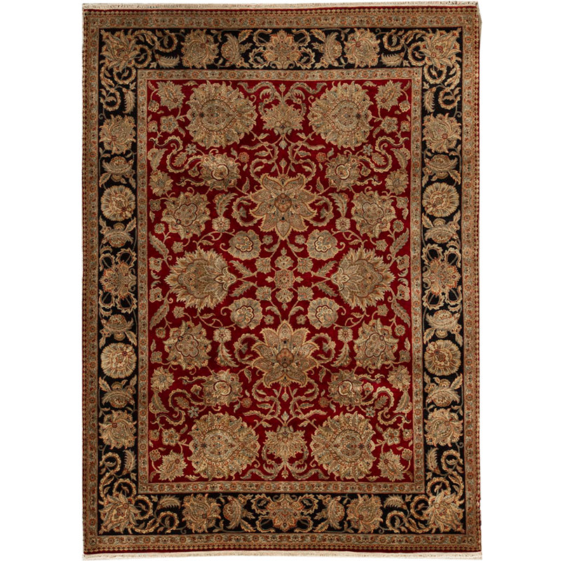 Tapis rouge et noir noué à la main de haute qualité