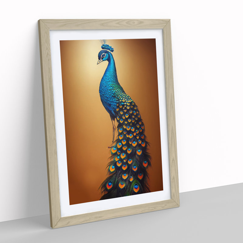 Shimmering Peacock - Framed Print, 46cm H x 34cm W x 2cm D, Oak Framed