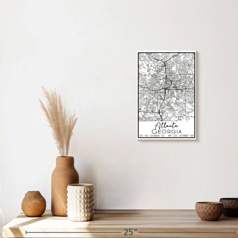 Carte de la ville d'Atlanta sur toile, H 12 po x l 8 po x P 1 po