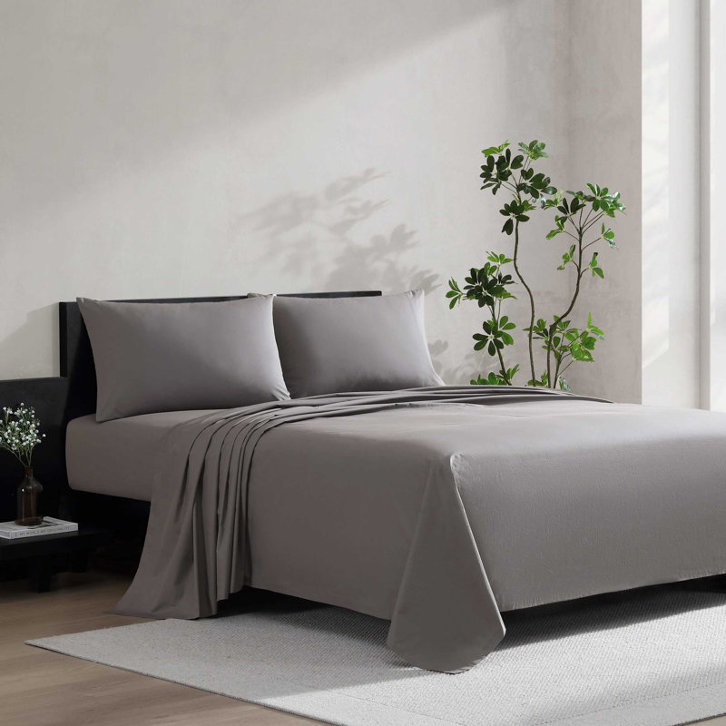 Ensemble de draps en coton Vera Cool Cool Vera Vera, Ensemble de draps pour grand lit avec 2 taies d'or, Grey