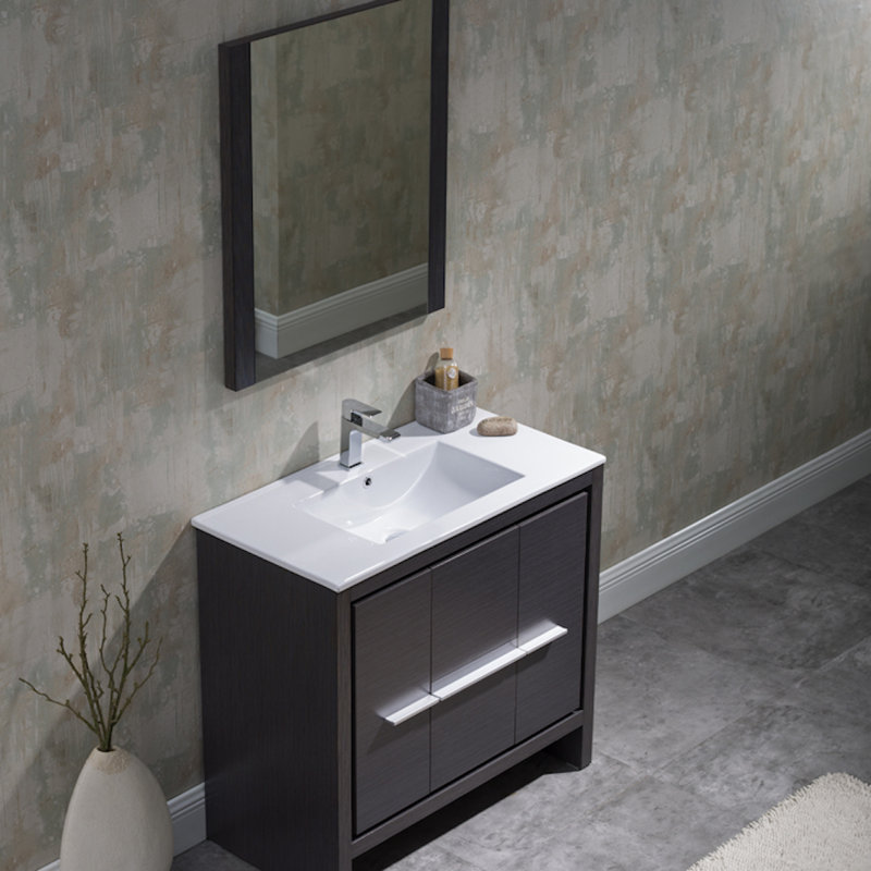 Artemis 35.875'' Single Bathroom Vanity with Ceramic Top, Silver Gray