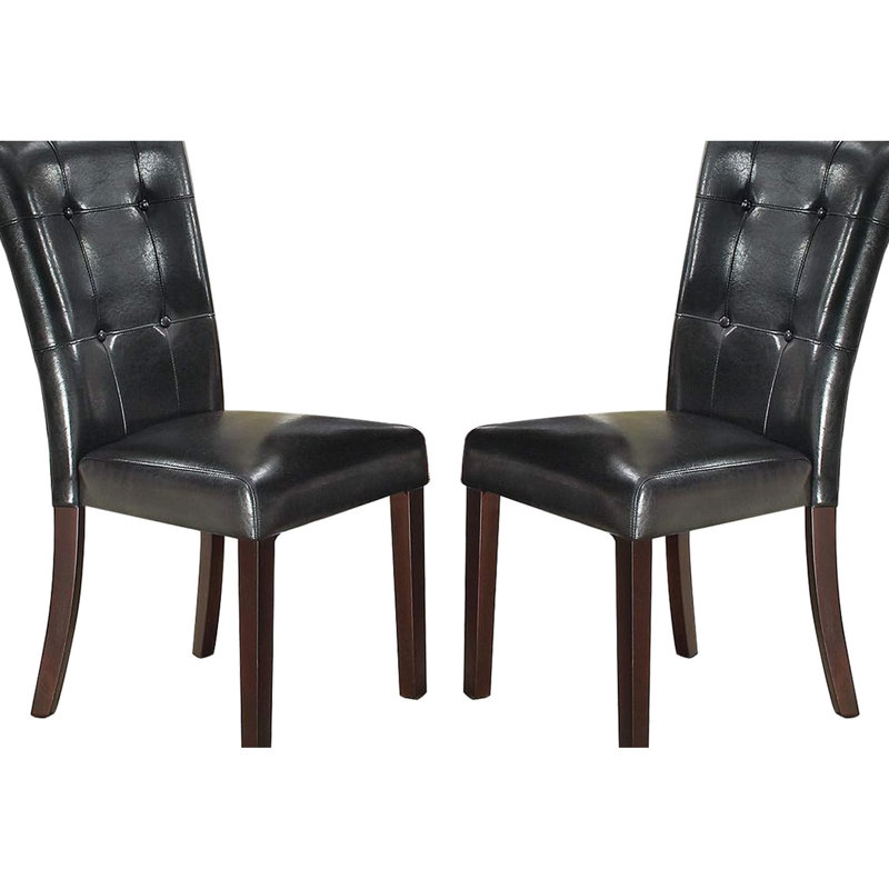 Ensemble de 2 chaises de salle à manger contemporaines en similicuir noir, assise, coussin moderne en bois de bouleau et structure en bois