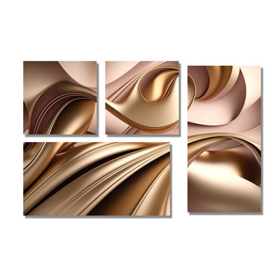 Smooth Liquid Gold In Soft Shades Of Gold And Taupe IV - Pink Wall Decor 4 Pieces