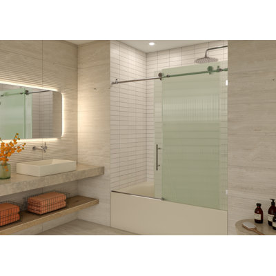 Galaxy 56 - 60 in. x 60 in. Fully Frameless Fluted Sliding Bathtub Door
