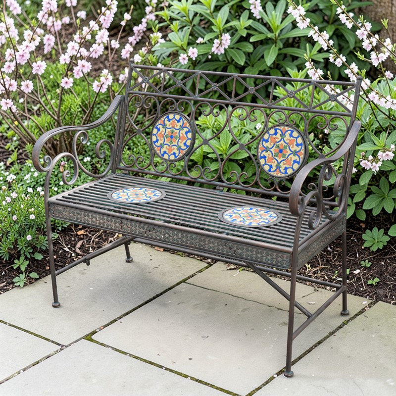 43in. Antigone Mosaic Metal Rectangular Garden Bench