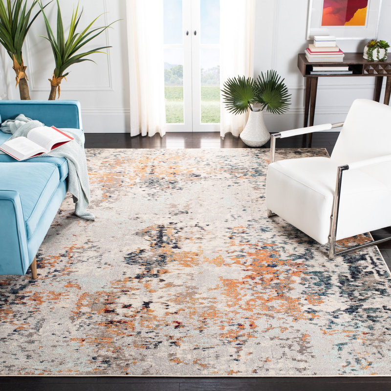 Felty Abstract Gray/Beige Area Rug, Rectangle 8' x 10'