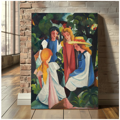 Quatre filles par August Macke, taille: 16 x 24 x 1,5, impression sur toile, estampe numérique, art mural pour la décoration intérieure