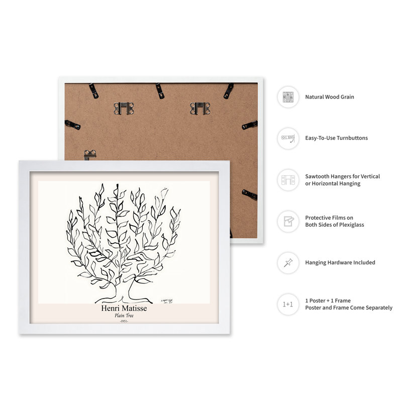 Henri Matisse - Arbre ordinaire, H 08 po x l 10 po, Affiche, Encadrement blanc