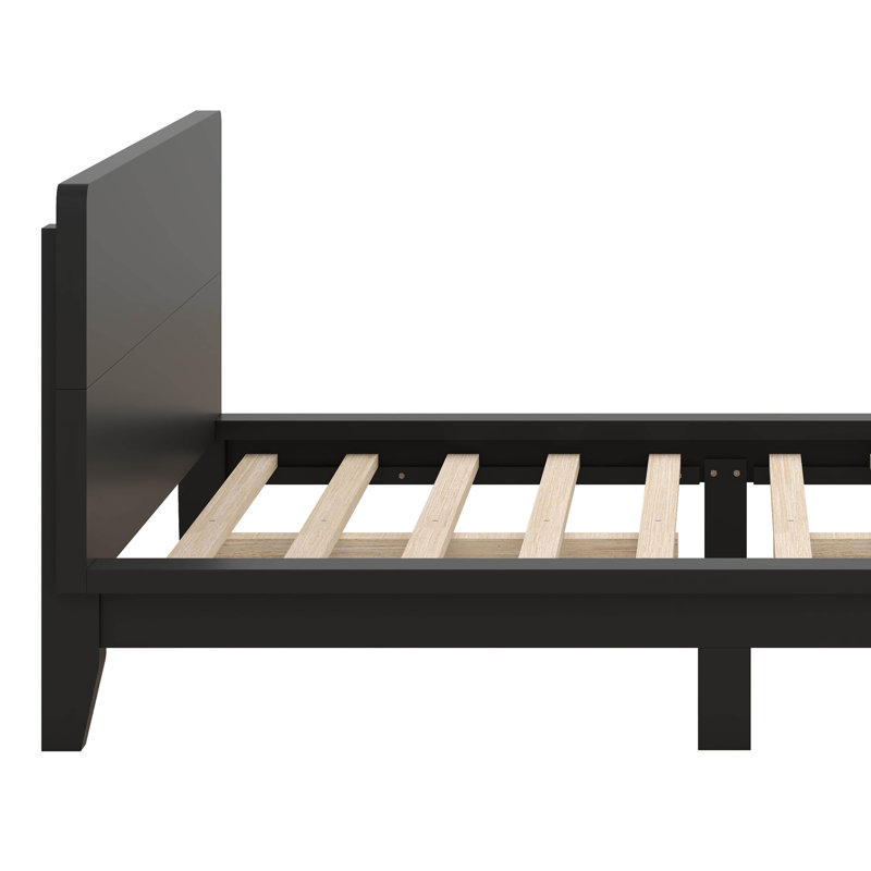 Base de lit en bois avec tête de lit, lit plateforme Mid-Century moderne, Noir, Grand lit