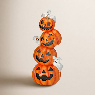 Lichter Lighted Pumpkin Stack with Ghost Decor