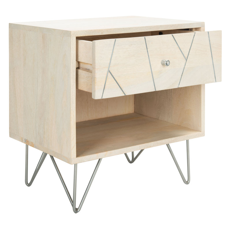 Table de chevet 1 tiroir Wrenn, Argent / Naturel