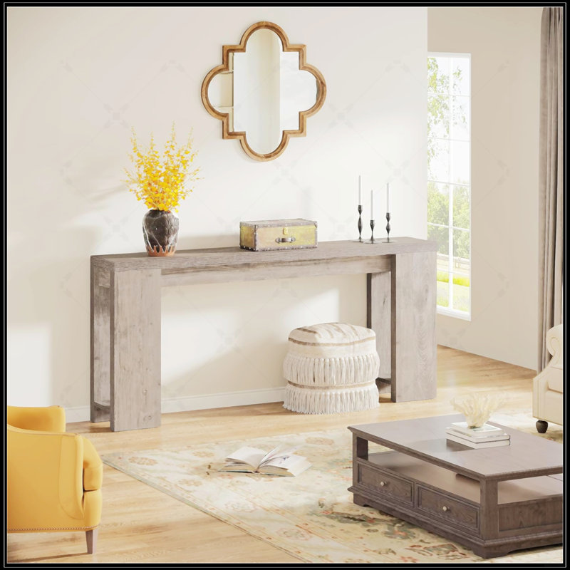 Console de style campagnard extra-long de 70,9 pouces, canapé gris rustique étroit avec rangement pour une décoration polyvalente