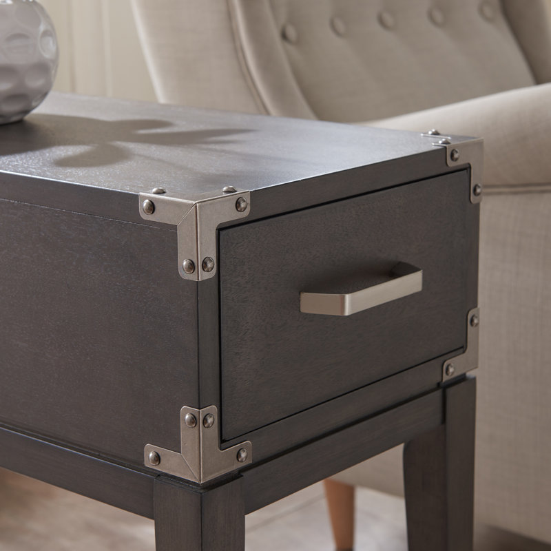 Anthracite and Pewter Rectangular Side Table with Drawer and Shelf